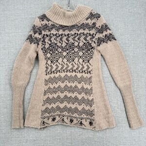 Free People Nordic Knit Sweater Size M Tan Brown‎ Wool Blend Pullover Boho Fairy
